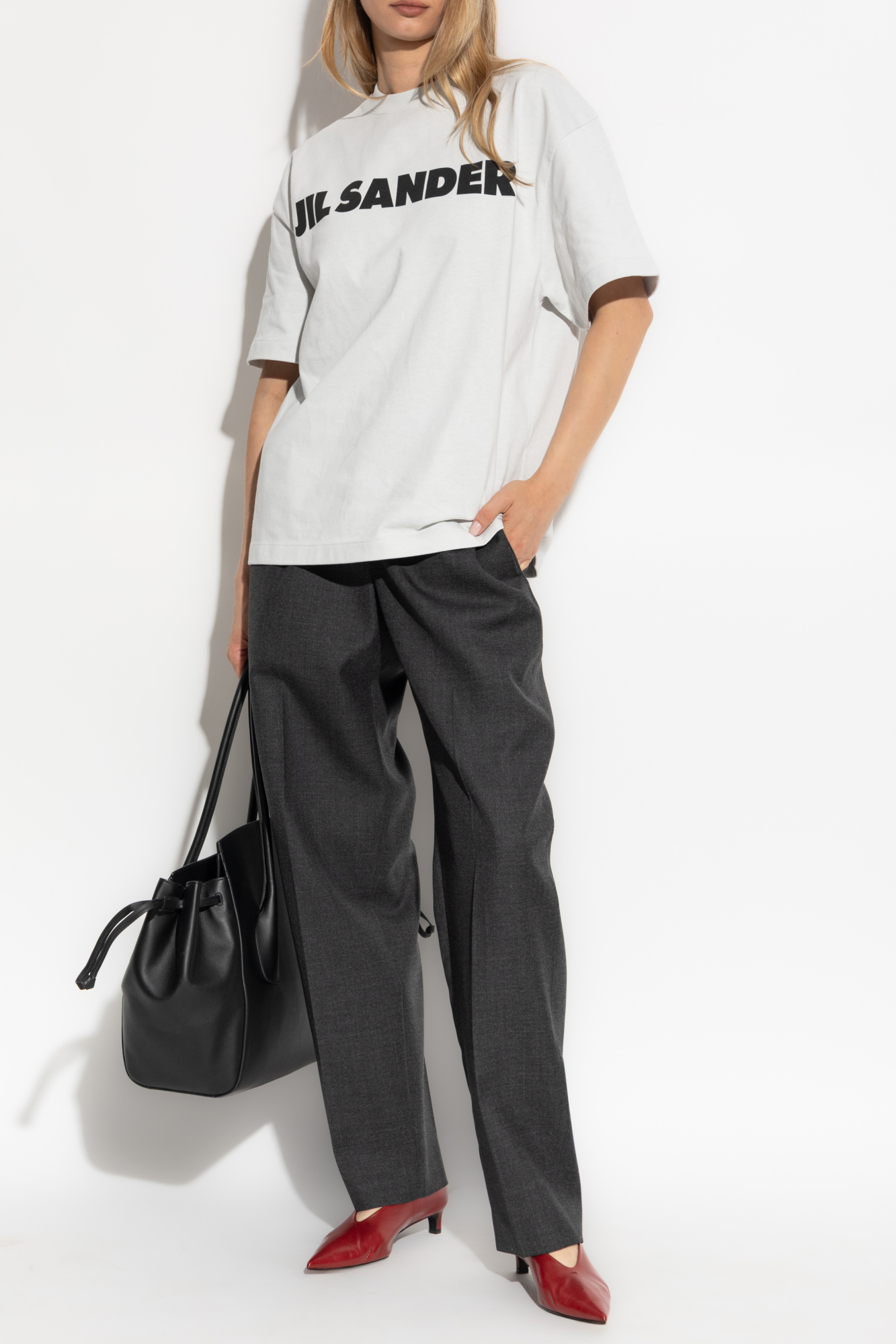 Szary T-shirt z logo JIL SANDER - Vitkac Polska